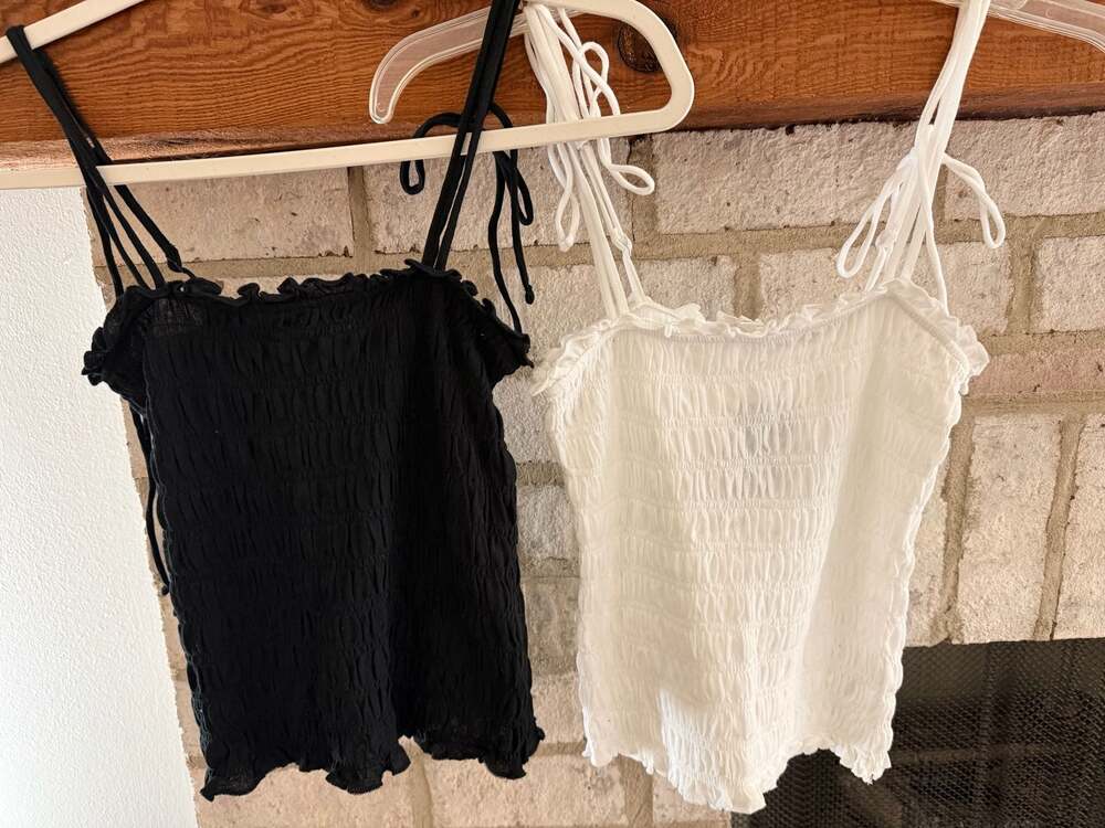 Aerie Lot of 2 Shirred Smocked Cami Tops Black & White Size S/P